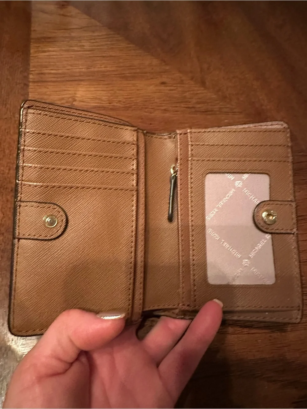 Michael Kors Tan Saffiano fold wallet with Gold Logo